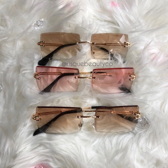 2000’s Rimless Sunglasses Pink Caramel Clear - Picture 1 of 2